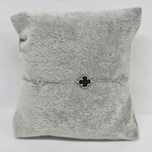 925 Mexican Sterling Silver Clover Bracelet Black Center Flower, Inspired Design